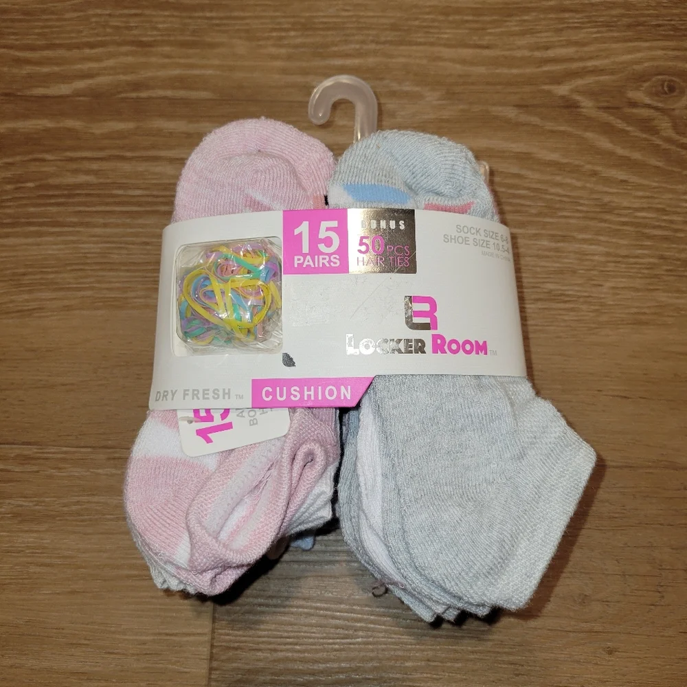 Locker Room Cushion 15 Pairs Girls Ankle Dry Fresh Socks Multi Colors New